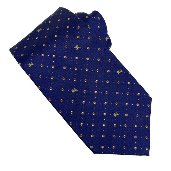 Burberry London Designer Tie Monogram Logo Blue 100% Silk - Picture 1 of 7